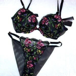 NWOT! Victoria's Secret Set! Floral Lace and Faux Leather